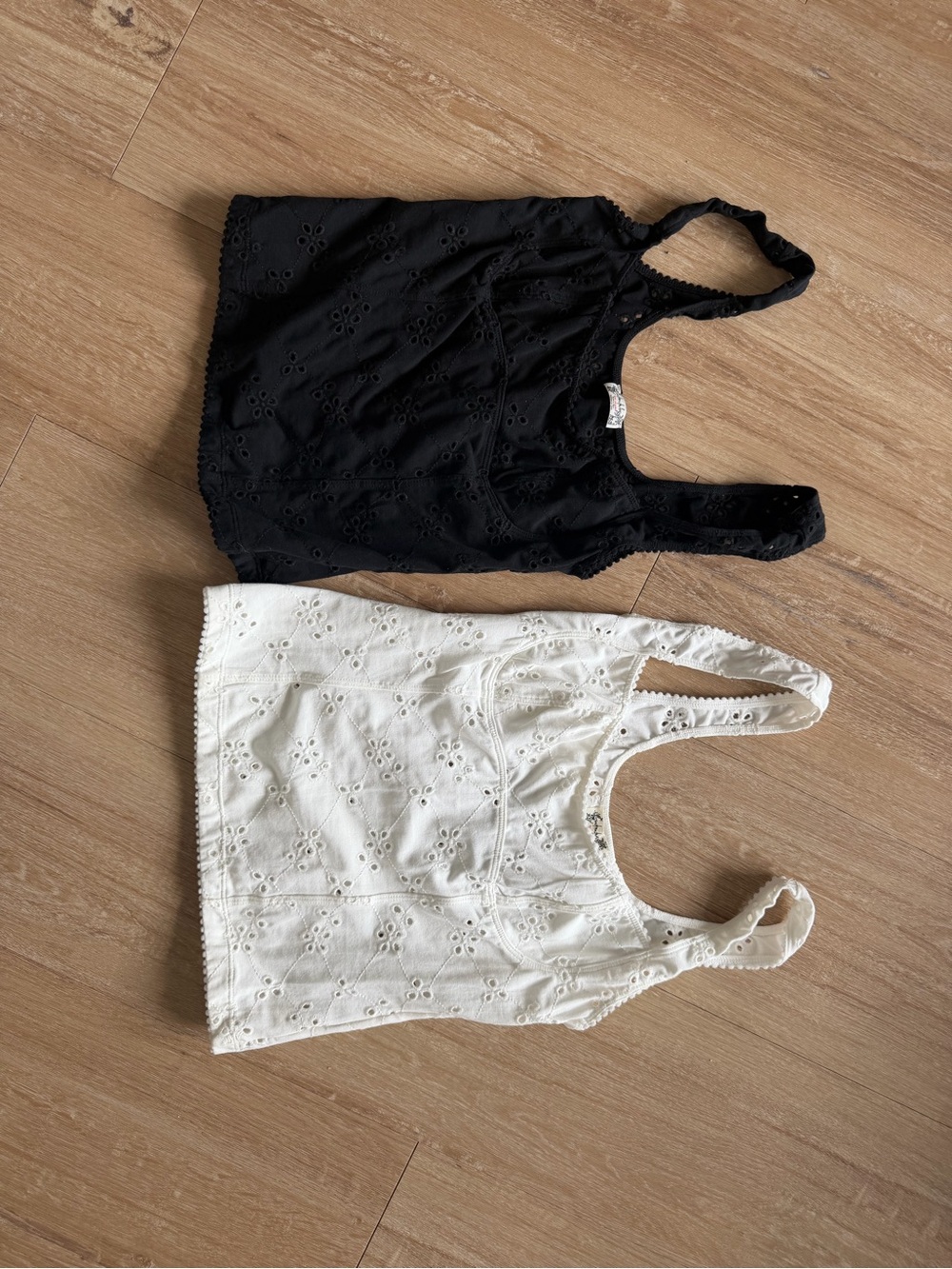 Set of Two Free People Eyelet Tank Tops — Black & White